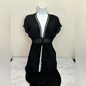 Love Tree Lace Boho Maxi Dress Womens S Black Empire Waist Tie Open Crocheted​​